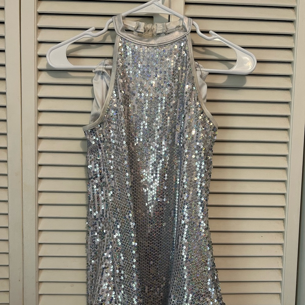 Double Platinum Performance Silver Sequin Short Dance Costume with Underpants